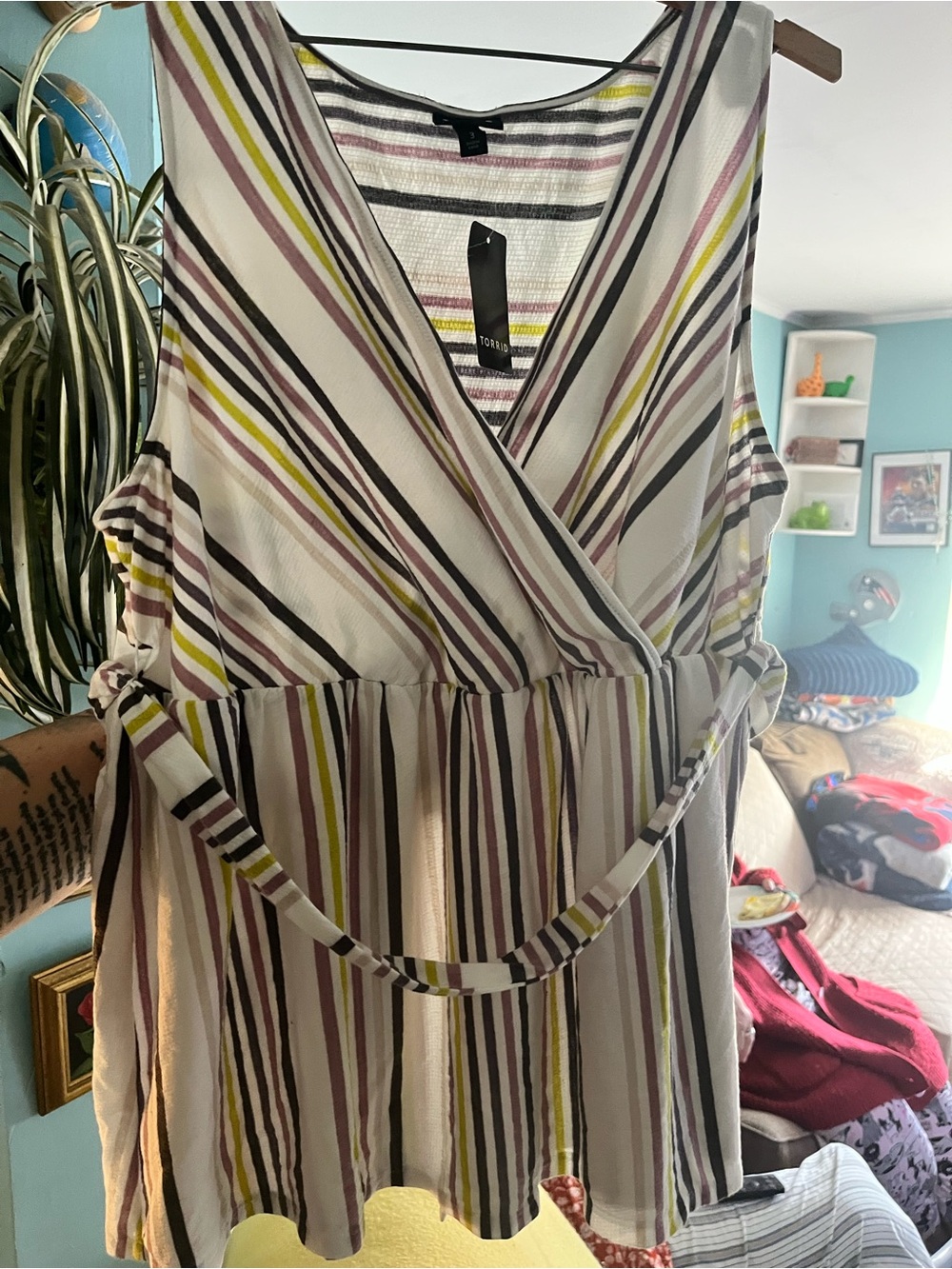 Women's Striped Wrap-Front Sleeveless Top Torrid 3